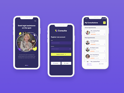 Consulto Mobile App Interface consulting lawyers mobile mobileapp purple ui userinterface