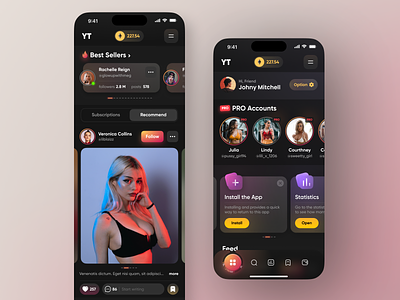 YT - social network for fans app design dark dark mode fans fans app fans mobile app mobile app mobile app design mobile design mobile ui network network app design private private contant social social network ui ui design uxui