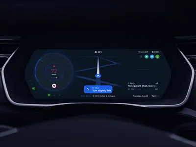 Car dashboard beginner car concept dailyui dashboard design electric figma headlights interface map music notifications speed spotify turn ui