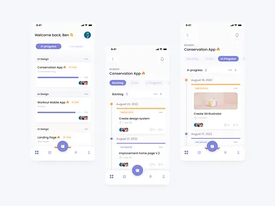 Project Management App app apple clean design design elegant flowapp inspiration mobile app project management purple simple ui ui design ui trend uiux unique use case ux design white work