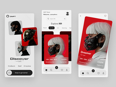NFT Marketplace - Mobile app (Light Version) app app design blockchain crypto cryptocurrency defi ethe glassmorphism marketplace mobile mobile app nft nft app nft market nft marketplace nfts trend ui design web 3