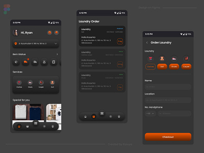 E-Laundry app - UI Design 3d android app dark design e laundry figma laundry mobile mode dark online ui