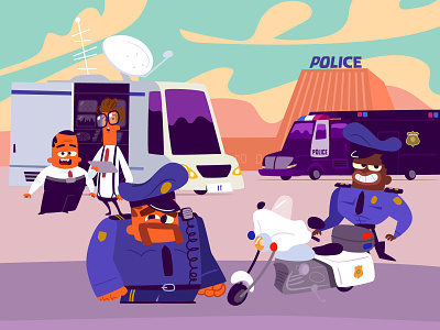 Cops 02 animation book characters cops flat illustration it kids motorcycle police truck van vector