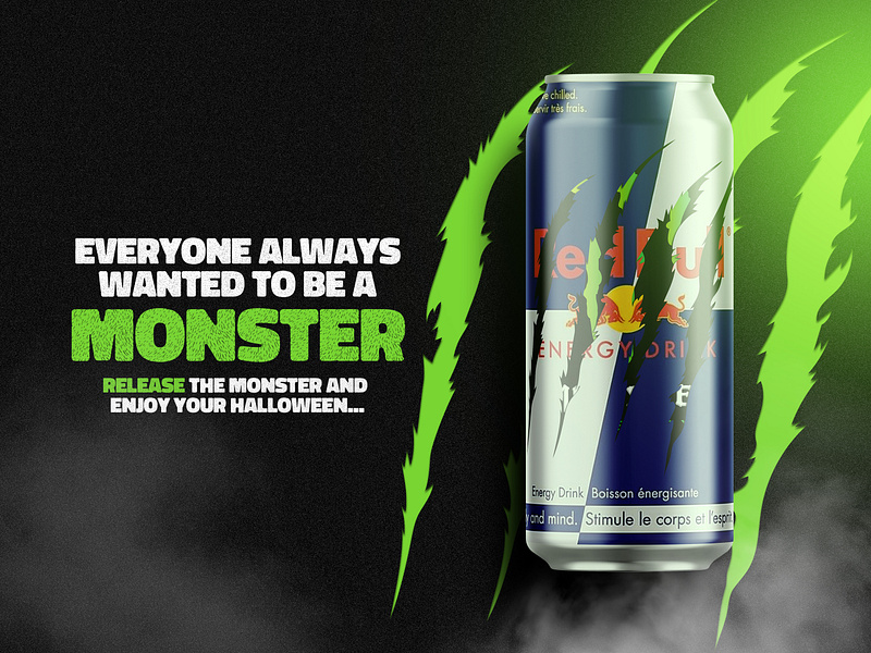 Red Bull x Monster Halloween Collab Concept beverage branding drink energy graphic design