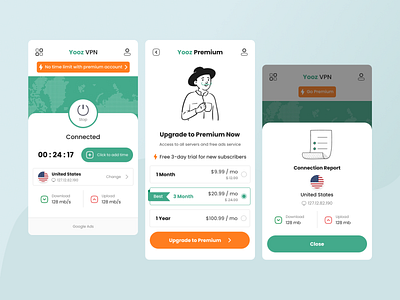 Yooz Vpn Mobile App app appui connect connected illustration mobile app network premium report ui ux vpn vpnapp