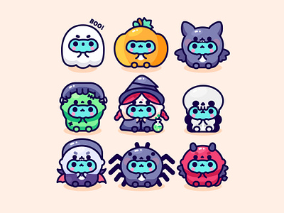 Froggin' Halloween bat character cute design dracula frog game ghost halloween illustration illustrator kawaii kawaiii pumpkiin skeleton spooky vampire vector witch