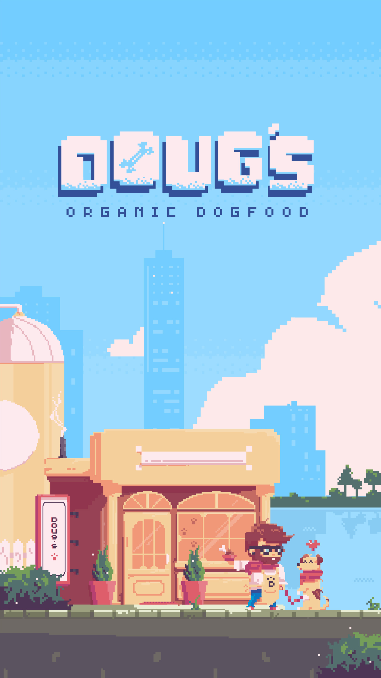 Doug's Organic Dogfood - Marketing Game 8bit animal bone brand branding business cute design dog food graphic design human illustration logo man mark marketing ui ux vector
