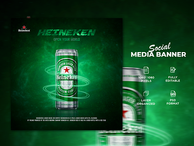 Heineken social media post or banner design ads design advertisement advertising advertising design banner banner design beer branding can design facebook post design graphic design heineken photoshop poster design social media social media post design