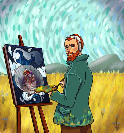 Van Gogh making a masterpiece for tento animation branding curious design illustration nft van gogh vector