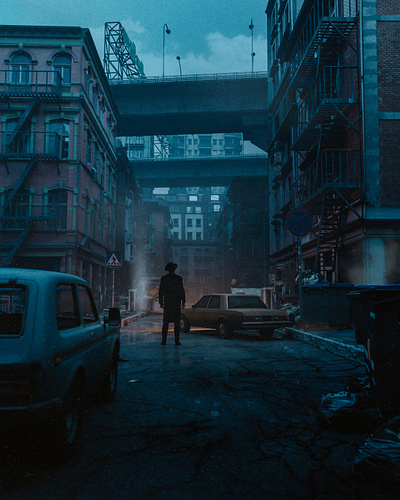Lost in the moment 3d car cinema cinematic city dark digital art