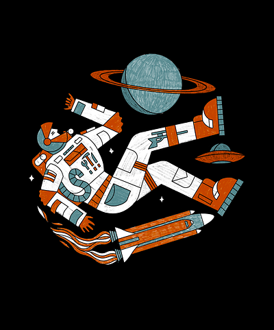 Coloring Book Astronaut alien astro astronaut black blue colors float floating human illustration orange person planet rings simple space star stars ufo