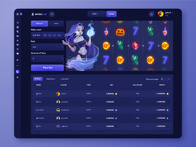 Witch Lab casino. Slots game page bets betting blockchain crash crypto design dice gambling gaming halloween interface jackpot lottery product design slots ui uiux web design website witch