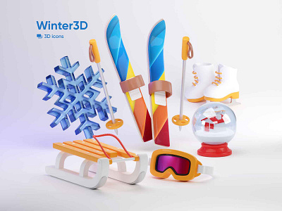winter 3D icons 3d blender illustration kit8 ski goggles winter
