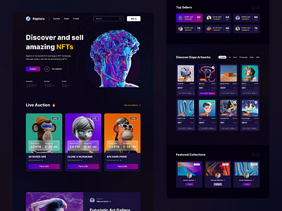 Raptors - NFT Marketplace Website branding dark design illustration ui uiuxdesign ux website