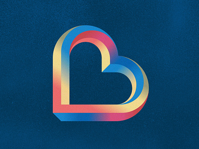 Penrose Heart b branding community depth generosity geometric give gradients heart illusion impossible shape letter logo love penrose serve shading vector