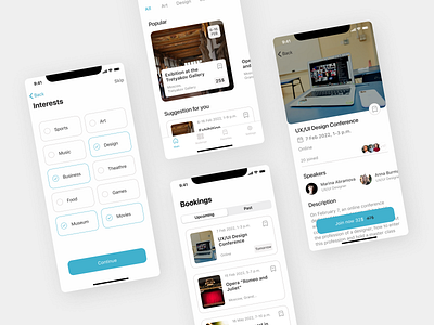 Events every day mobile app. mobile app ui ux