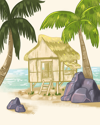 Beach Hut cartoon cute digitalart illustration