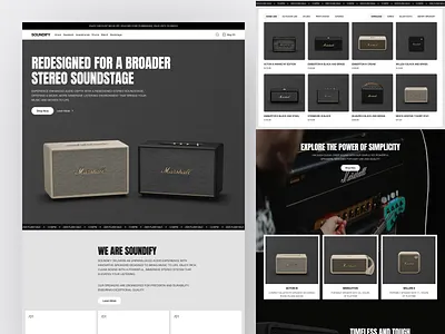 Soundify - Digital Marketplace Landing Page audio bass buy e commerce ecommerce landing page marketplace minimalist music online shop product shop shopify sound speaker stereo store ui web design website