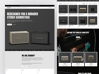 Soundify - Digital Marketplace Landing Page audio bass buy e commerce ecommerce landing page marketplace minimalist music online shop product shop shopify sound speaker stereo store ui web design website