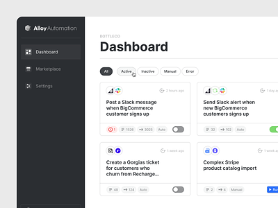 Dashboard revamp card card design dashboard duo tone icon filters interface list management pill product design sidebr ui ux web
