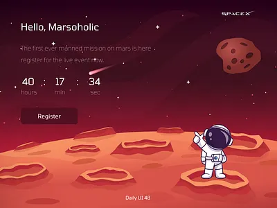Daily UI #048 - Coming Soon coming soon comingsoon cosmos daily ui 48 daily ui challenge dailyui48 dailyuichallenge elon musk event exploration graphic design mars mars mission red planet register solar system space event spacex ui universe
