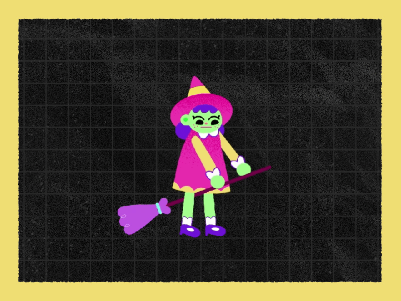 Spellie ~ Warming up after effects animation animation 2d broom character design digital fly halloween illustration jump loop motion witch