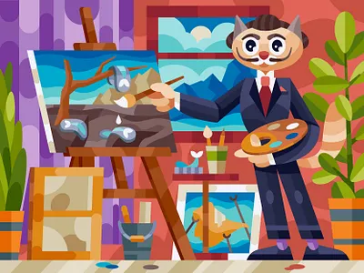 Cat is Artist artist cat dali illustration plant senko studio vector