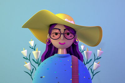 Summer Girl 3d 3d artist 3d character design 3d girl animation art direction avatar c4d cgi character design design floral flowers girl hat illustration motion graphics summer hat woman women protraits