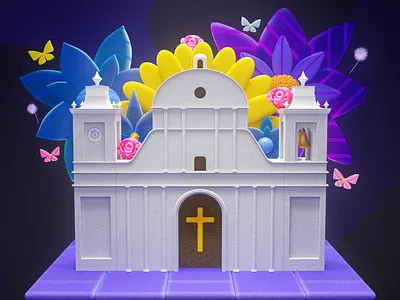 3D church - Artistic event 3d 3d art blender building church design floral flower purple religion town yellow