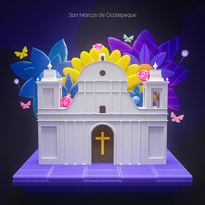 3D church - Artistic event 3d 3d art blender building church design floral flower purple religion town yellow