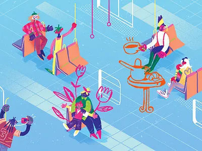 Metro character design daily life digital everyday flowers illustration le bourget life metro paris people photoshop tea train transport transportation
