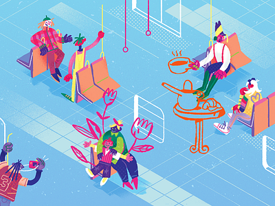 Metro character design daily life digital everyday flowers illustration le bourget life metro paris people photoshop tea train transport transportation