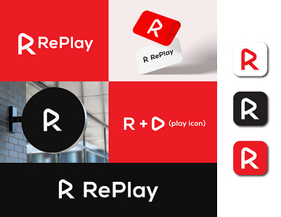 Replay Logo Design branding icon ldalamgir lettering logo logo design logo mark logotype mark music player pause play button player playlist r logo replay song video