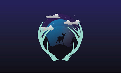 Baby Deer Moon Night Silhouette | Vector Illustration animals deer design graphic design illustration night sky silhouette vector