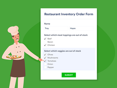 Fancy Checkboxes Widget Design adobeillustrator banner design branding checkbox checkboxes chef design fancy green headerbanner illustration italian italy jotform logo pizza restaurant ui vector waiter