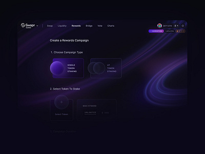 Liquidity Mining/Farming V2 alpha beta crypto dark dxdao ethereum permissionless product design swap swapr ui uniswap vertical