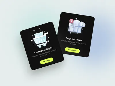 Empty states (Dark Theme) app app design black theme cart empty dark theme design empty empty states illustrat illustration neon page not found popups ui ui design