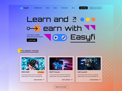 Easyfi - Earn Crypto and Learn about financial projects crypto earnings financial games interactive landing page learning ui ui design web design