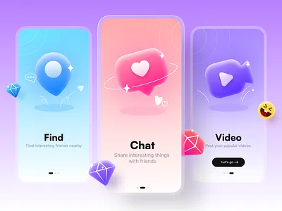 Social Mobile App onboarding screen app dating dispersion gradient icon make friends mobile social ui ux