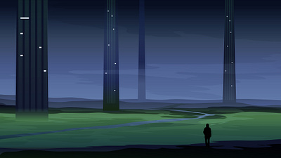 Pillar City || Sci-Fi landscape illustration adobe illustrator city concept art digital fantasy art flat illustration illustration scifi vector