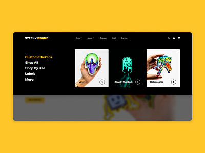 Custom Sticker Website - Navigation Menu custom sticker design ecommerce figma megamenu menu navbar navigation product redesign shop sticker ui ux web design