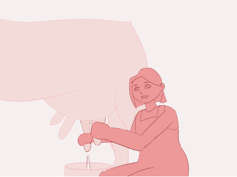 Milking a Cow 2d animal animation cel animation character cow farm farmer flat gif girl hand homestead illustration loop milk motion graphics nature rebound traditional
