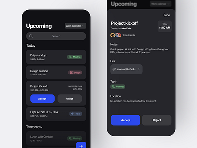 Daily UI 038 — Calendar 038 app black calendar daily ui dailyui dark mode figma mobile ui ux