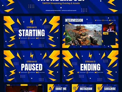 [FREE] ThunderBolt TWITCH Streaming Overlay and Assets blue free game streaming overlay template thunder twitch twitch overlay yellow
