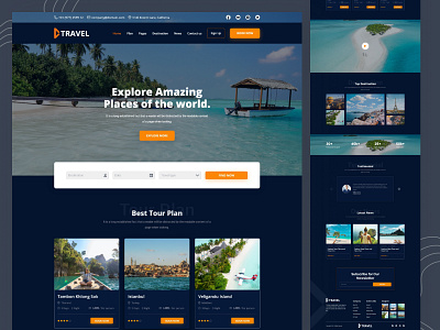 Tour agency landing page design. 3d agency animation app branding design explore the world graphic design home page icon illustration landing page logo motion graphics tour agency travel ui ux vector