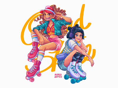 QuadSkate Buddies art artwork colorful cute design girls graphic design illustration roller skate skate