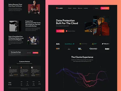 Clumio - Dark Theme Landing Page best design black theme clean design dark theme data data protection data science dribbble best shot landing page minimal design modern trendy ui ui landing page ux design
