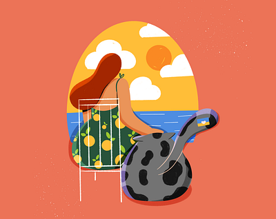Free Ukraine 2d cat character design commercial design flat freedom friendship girl illustration procreate sea stop war ukraine ukraine vector view war woman