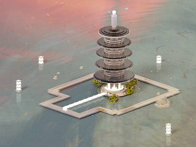 Pagoda 3d illustration render voxel voxelart