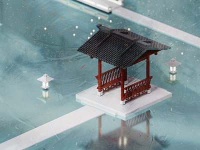 West Lake 3d architecture illustration magicavoxel render voxel voxelart
